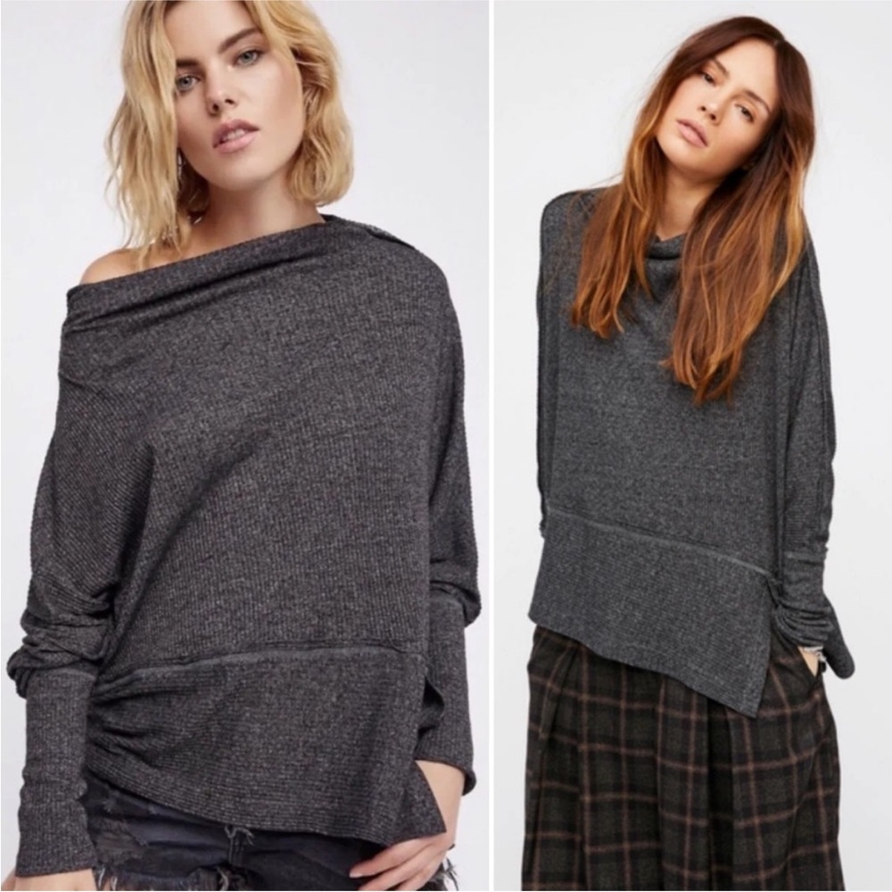 FREE PEOPLE Women Londontown Off Shoulder Thermal Sweater Top Knitwear M boho